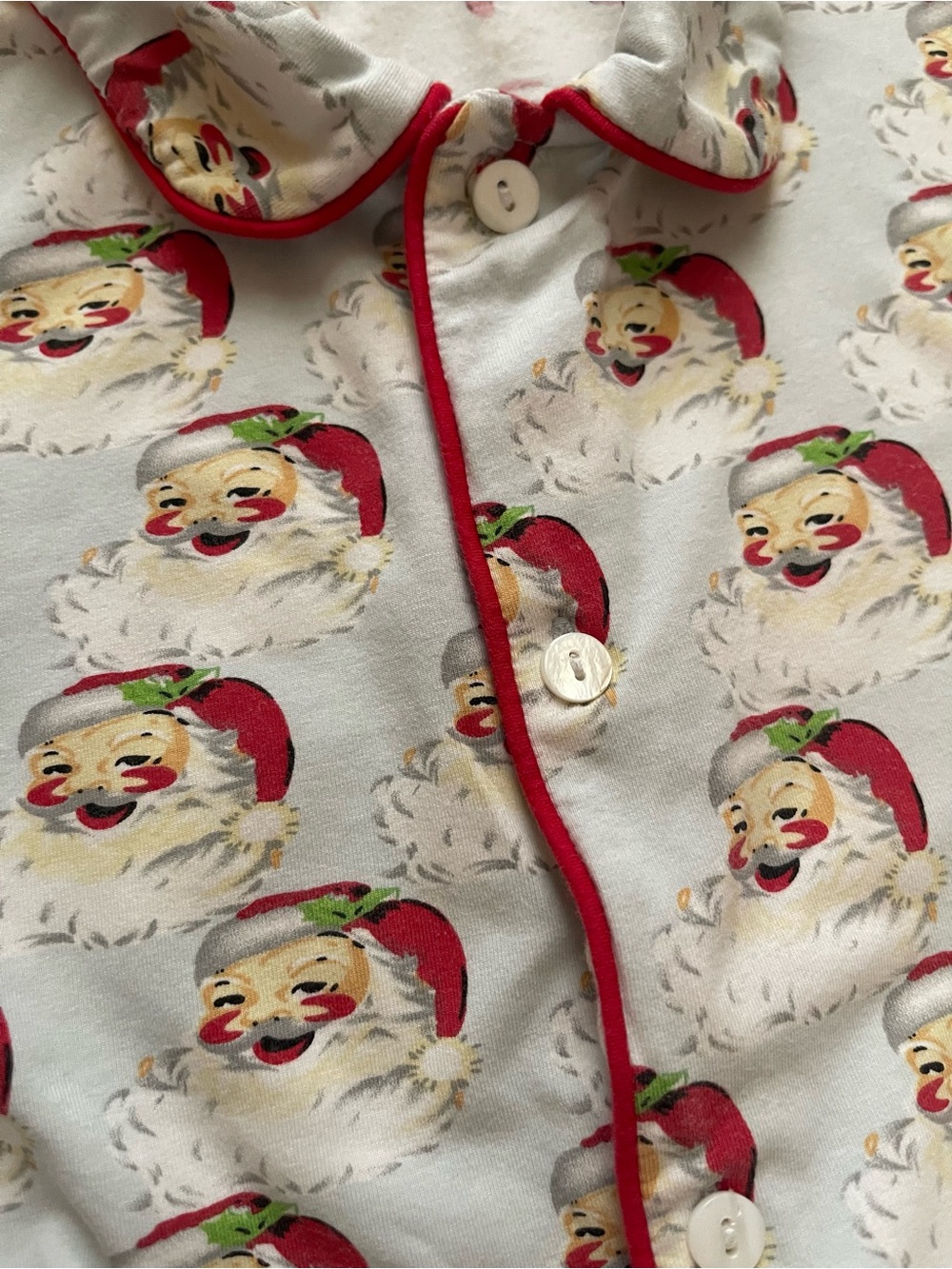 Santa Print Pajama Set with Red Trim